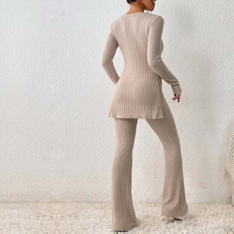 Knitted Hollow Striped Two-piece Suit