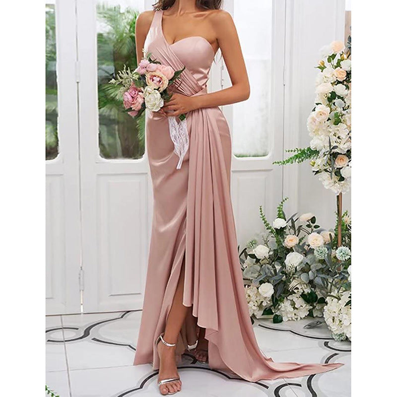 One-shoulder Split Ball Backless Dress