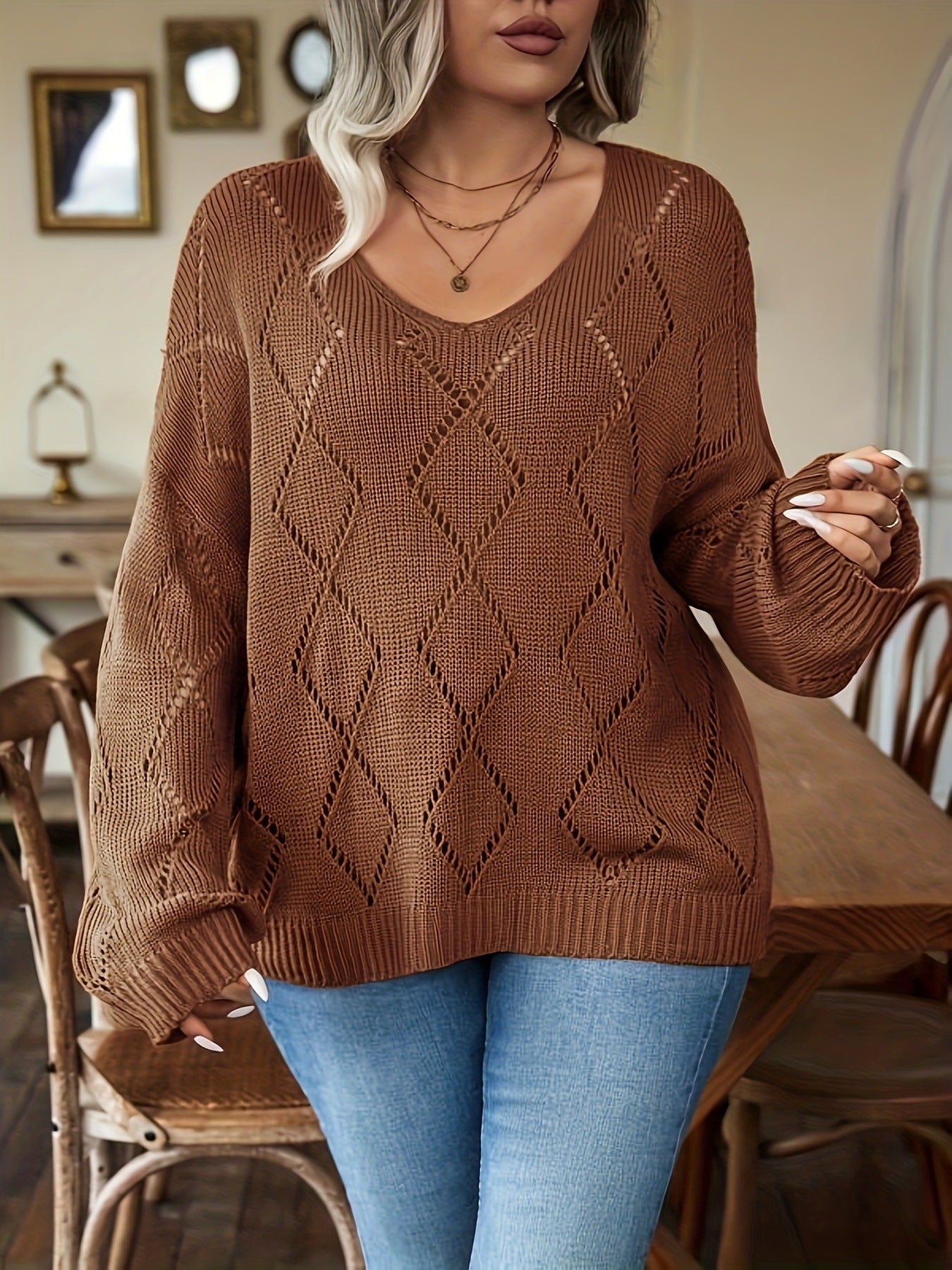 Knitted Plus Pullover Sweater