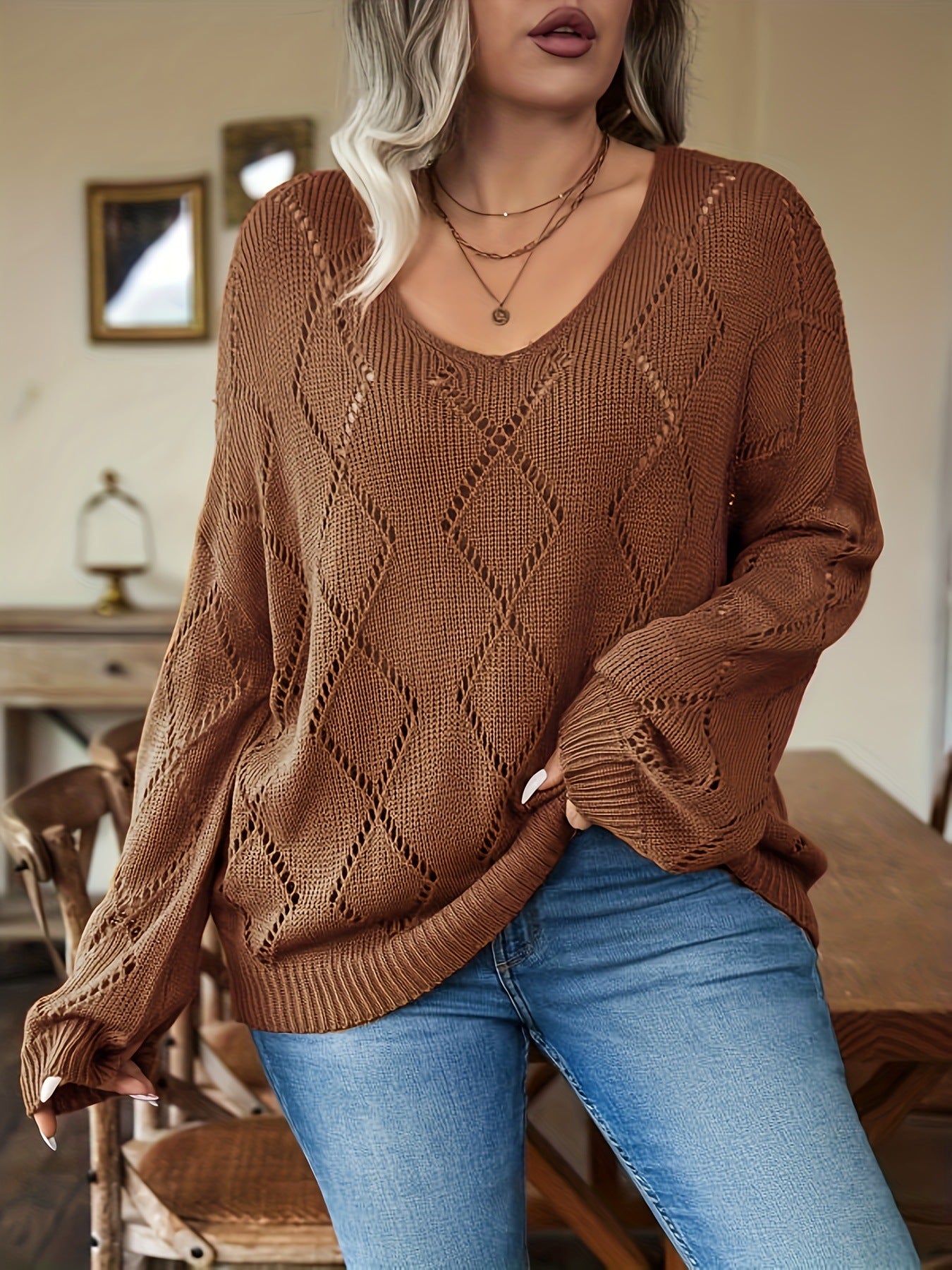 Knitted Plus Pullover Sweater