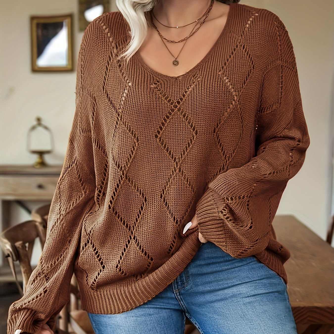 Knitted Plus Pullover Sweater