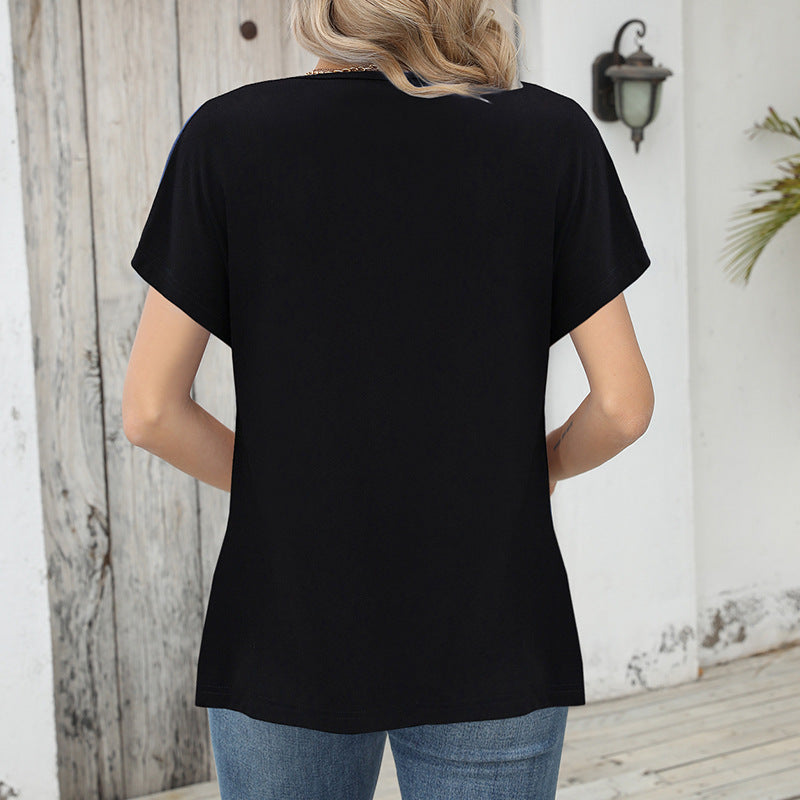 Loose Short-sleeved T-shirt Button Top