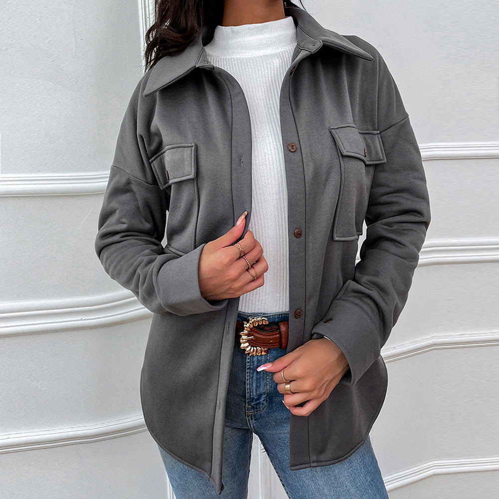 Long Sleeve Solid Color Belt Shirt Coat