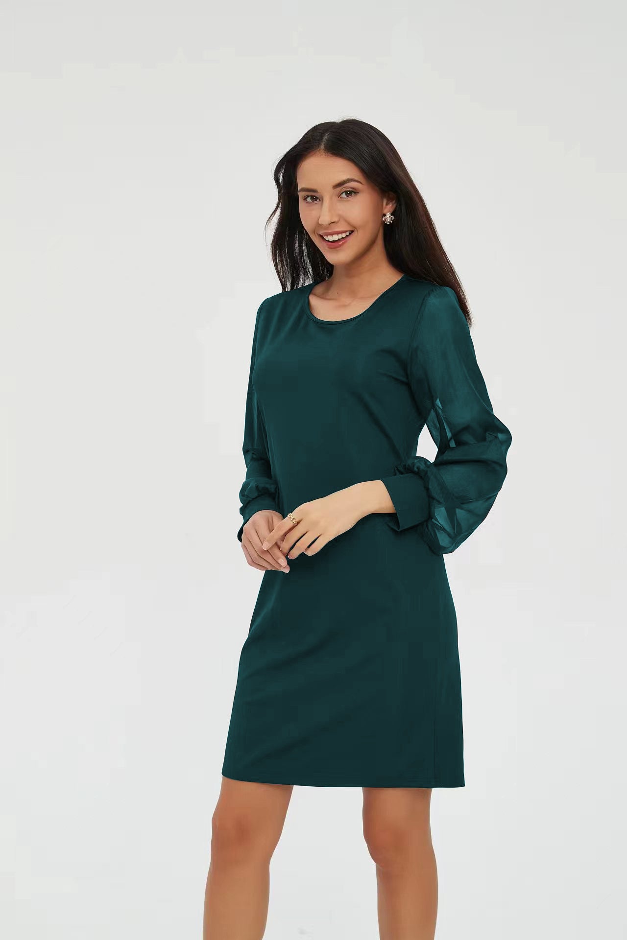 Long-sleeve Round-collar Dress