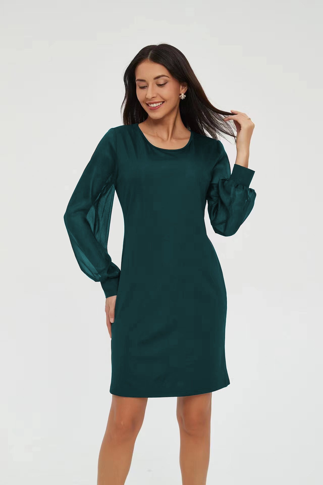 Long-sleeve Round-collar Dress