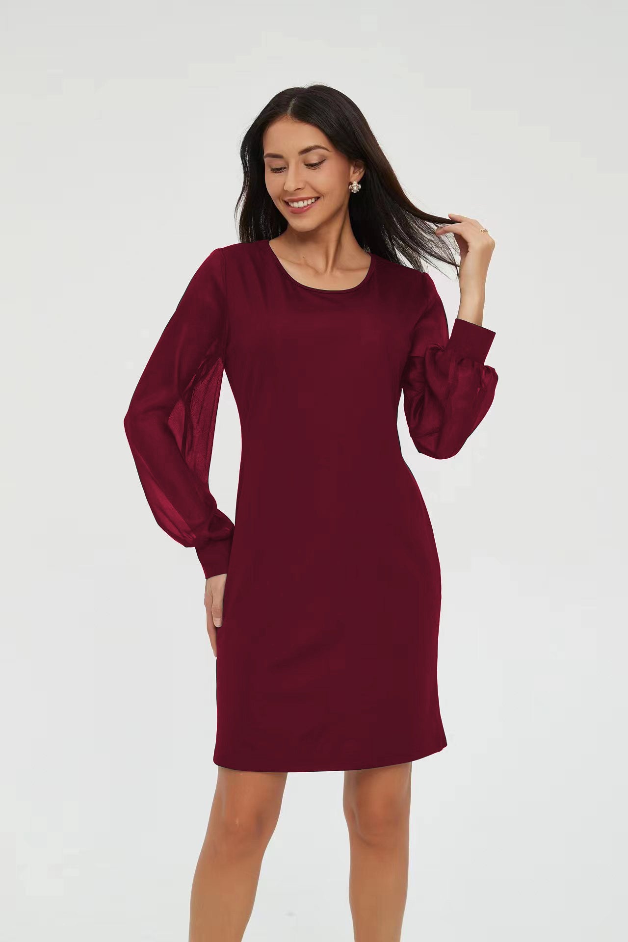 Long-sleeve Round-collar Dress