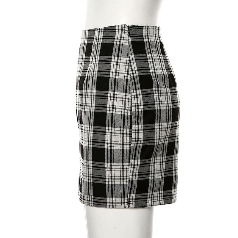 Black and White Plaid A-line Skirt