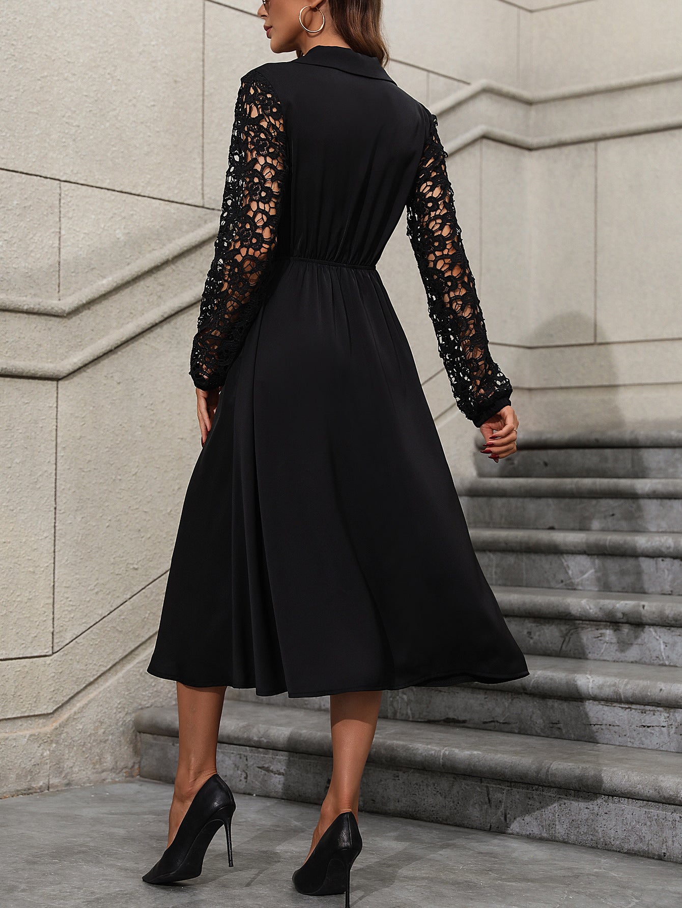 Lace High Waist Slimming Long Dress