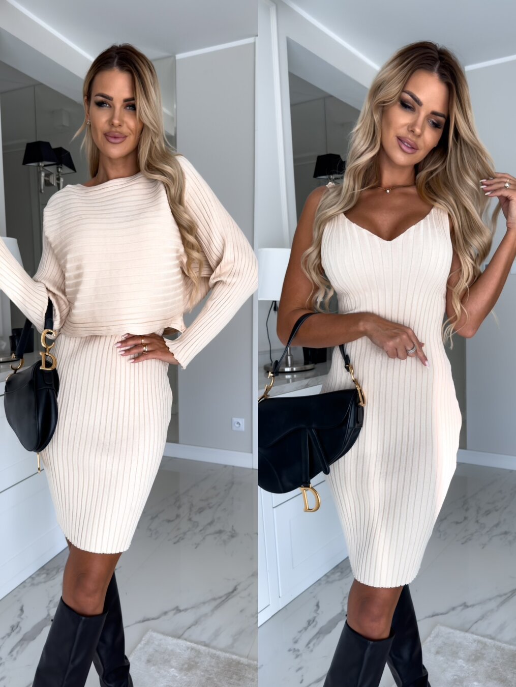 Two Piece Dress And Pullover Sweater