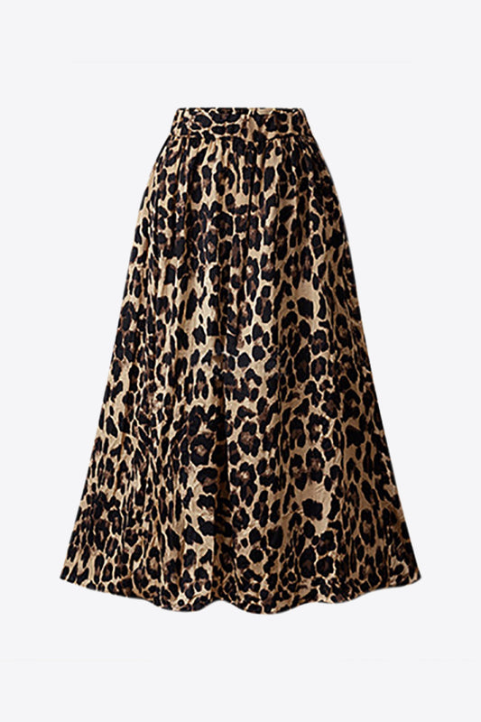 Leopard Elastic Waist Plus Midi Skirt