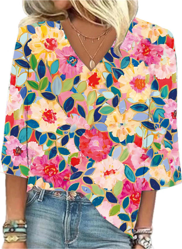 Floral V-neck Shirt