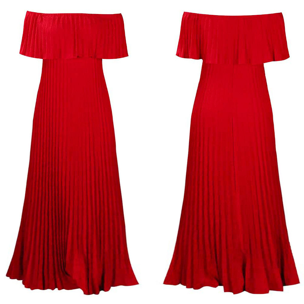 Off-shoulder Pleated Dress