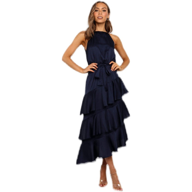 Navy Sleeveless Chiffon Dress