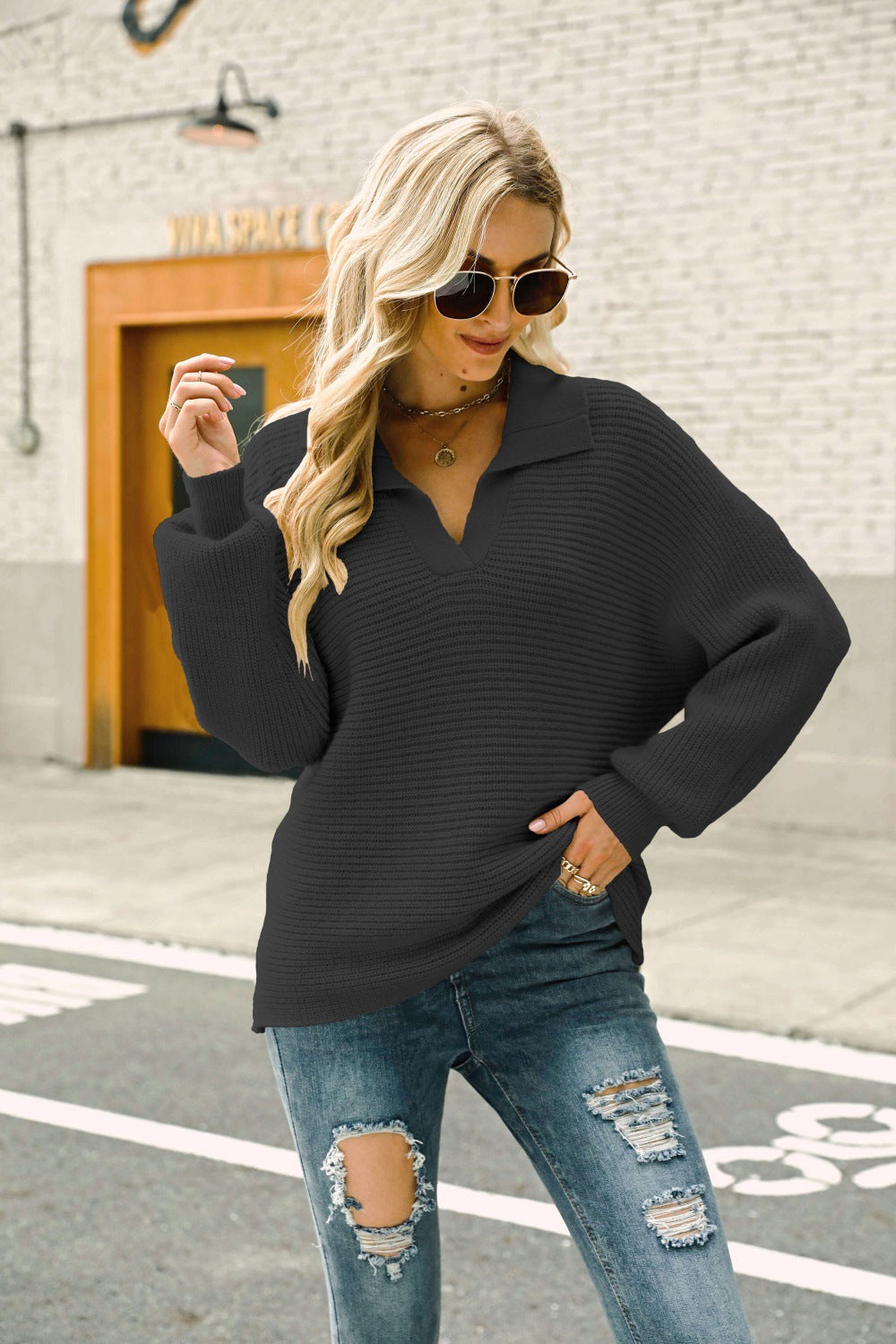 Collard Pullover Sweater