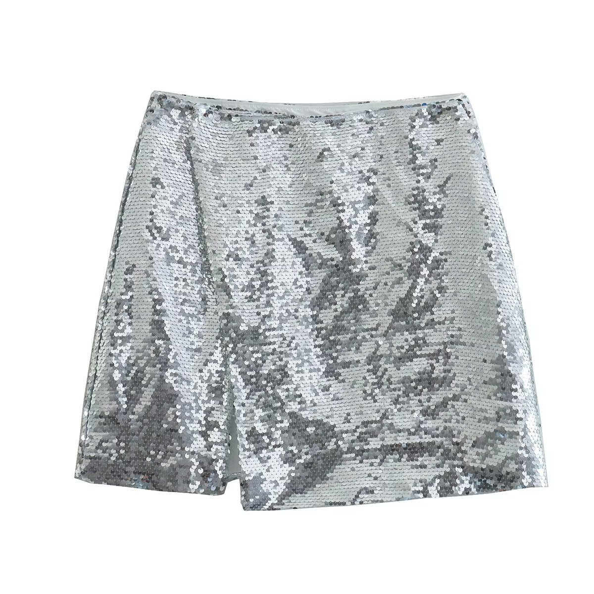 Silver Sequined Split Skirt