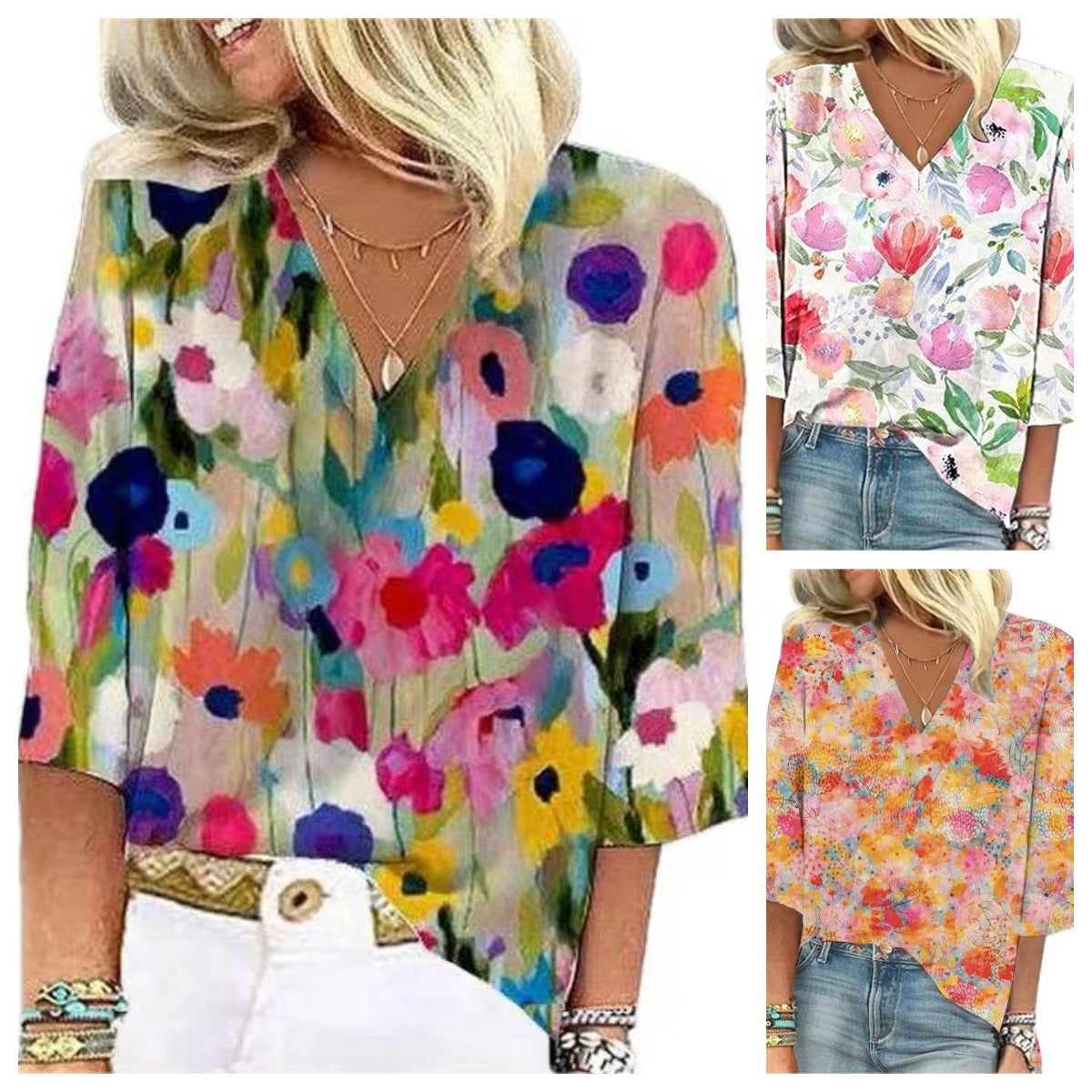 Floral V-neck Shirt