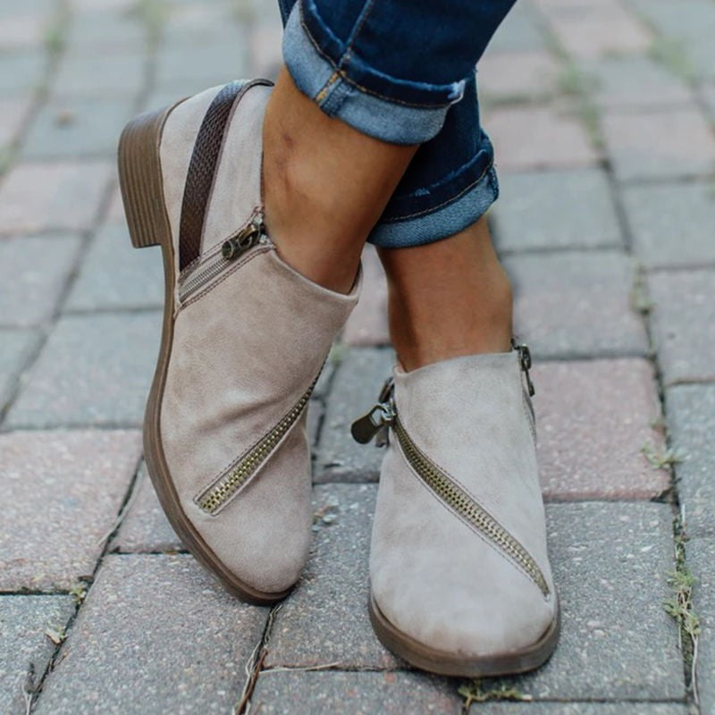 Ankle Boots With Side Zipper Belt Buckle