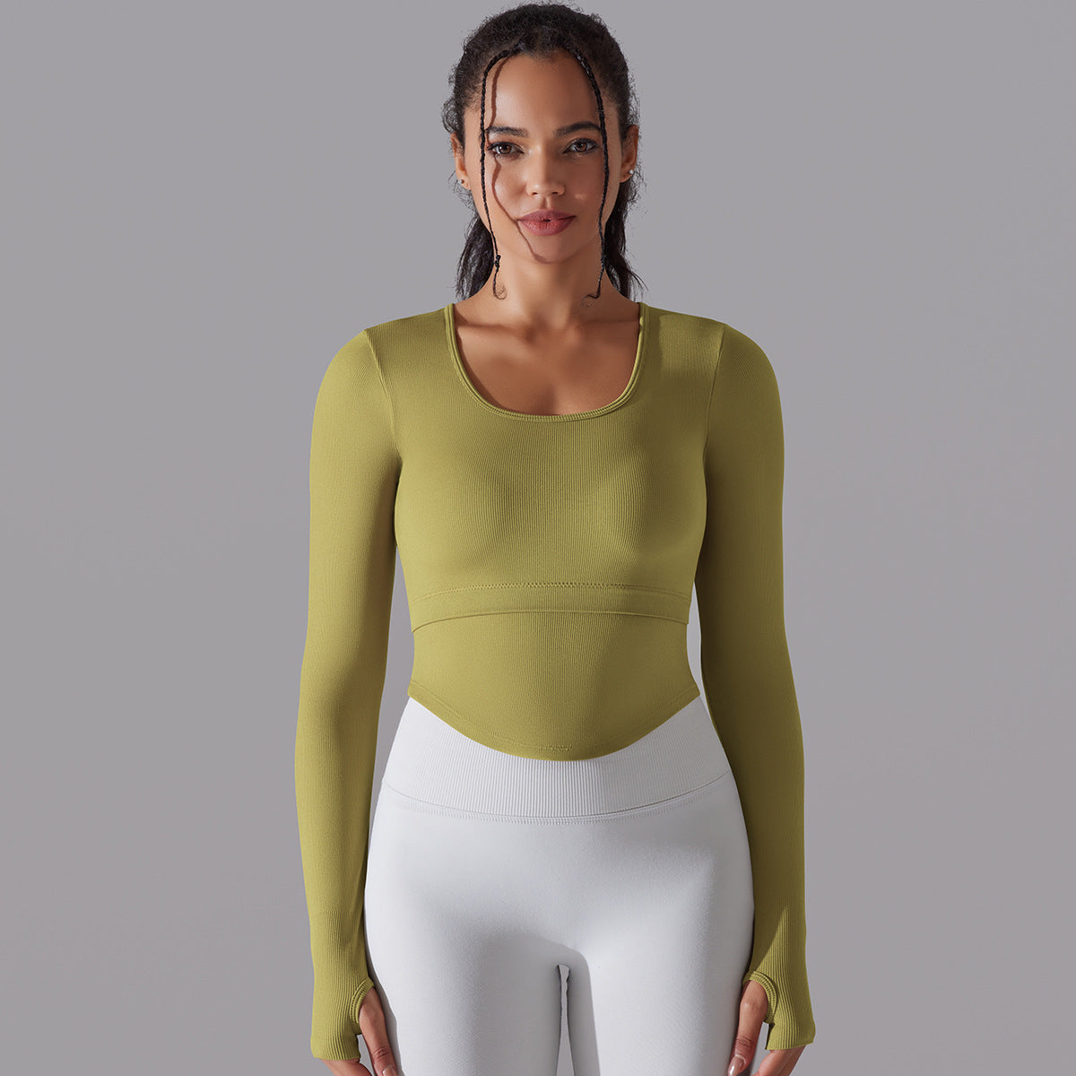 Knitted Split Thread Long-sleeved Work Out Top