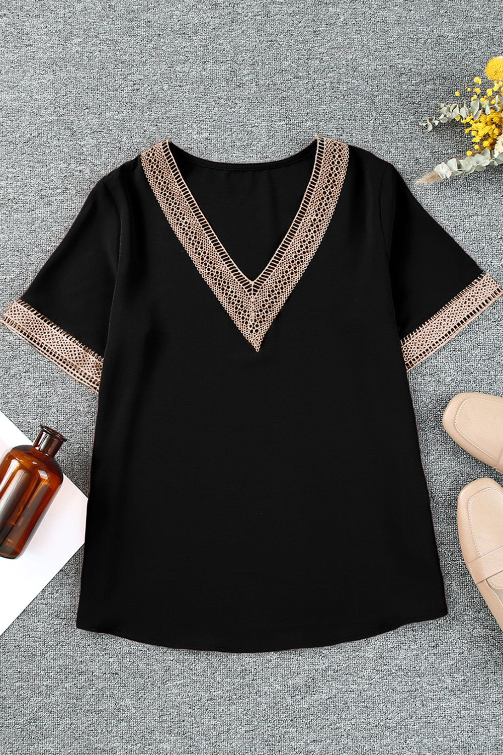 V-Neck Short Sleeve Plus Blouse