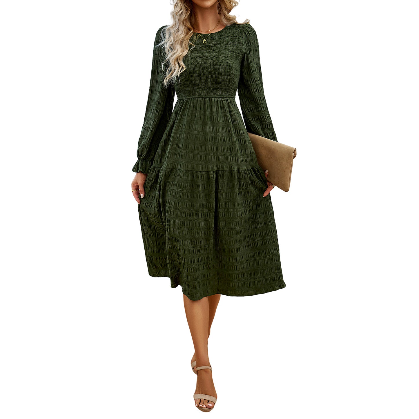 Long Sleeve Solid Color Dress