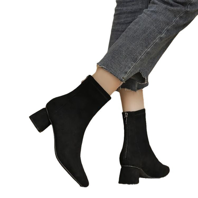 Suede Chunky Heel Ankle Boots