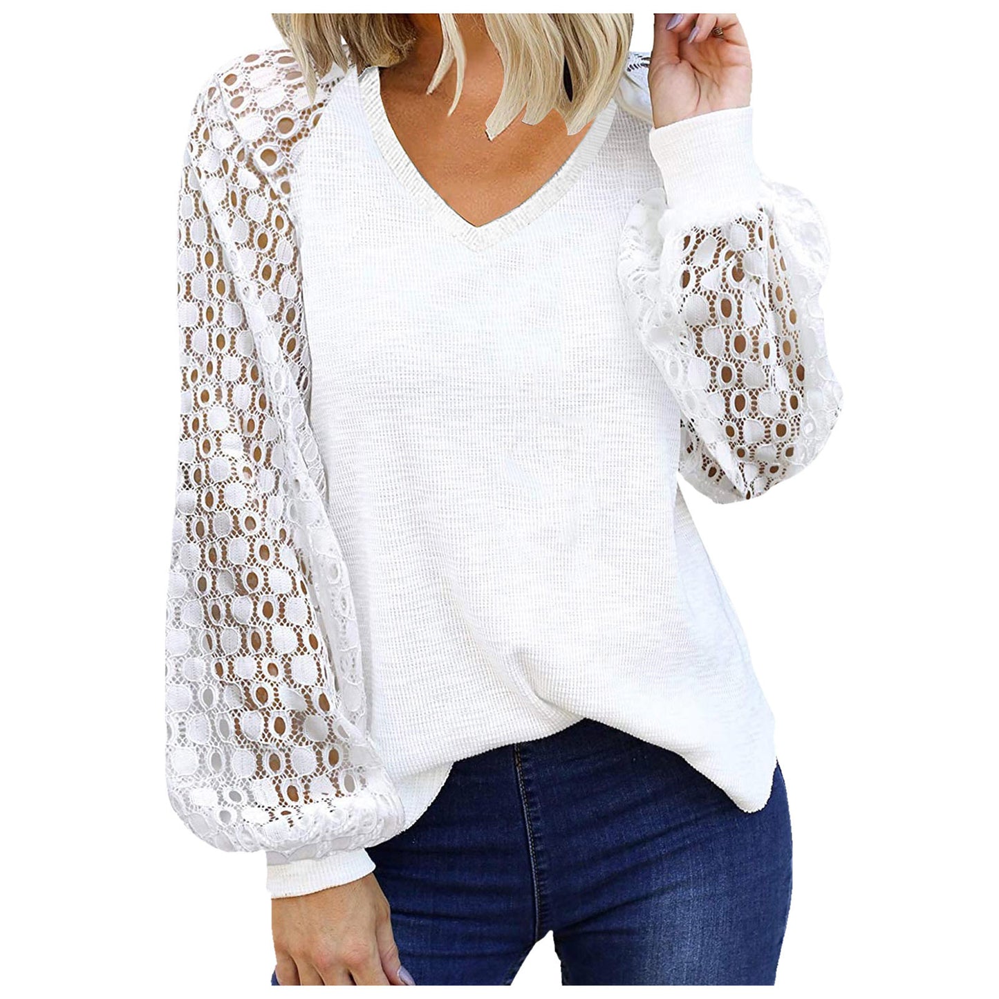 Long Sleeve Lace Stitching Shirt