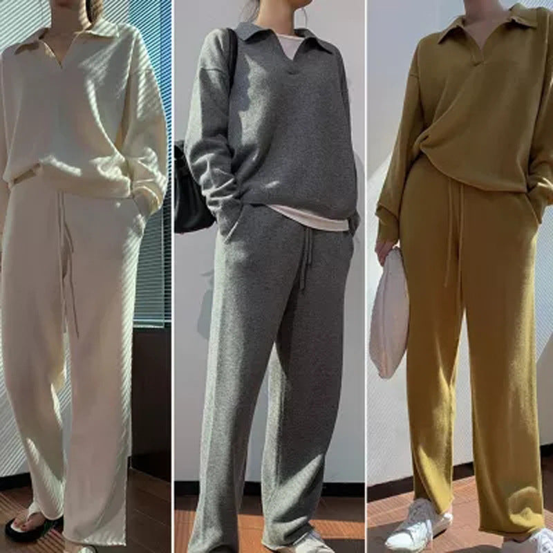 Sweater Outerwear Wide-leg Pants Two-piece Suit