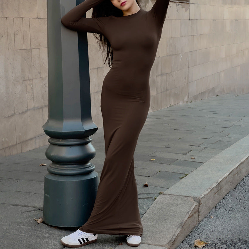 Chocolate Hip Wrapped Long Dress