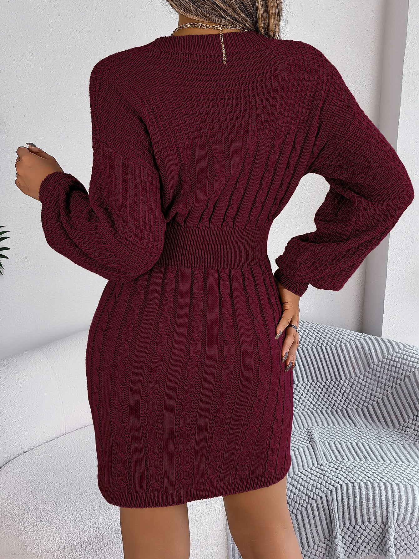 Hollow-out Lantern Sweater Dress