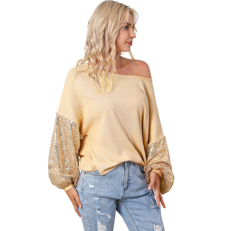 Backless Knitted Long Sleeve Sequins Sweater