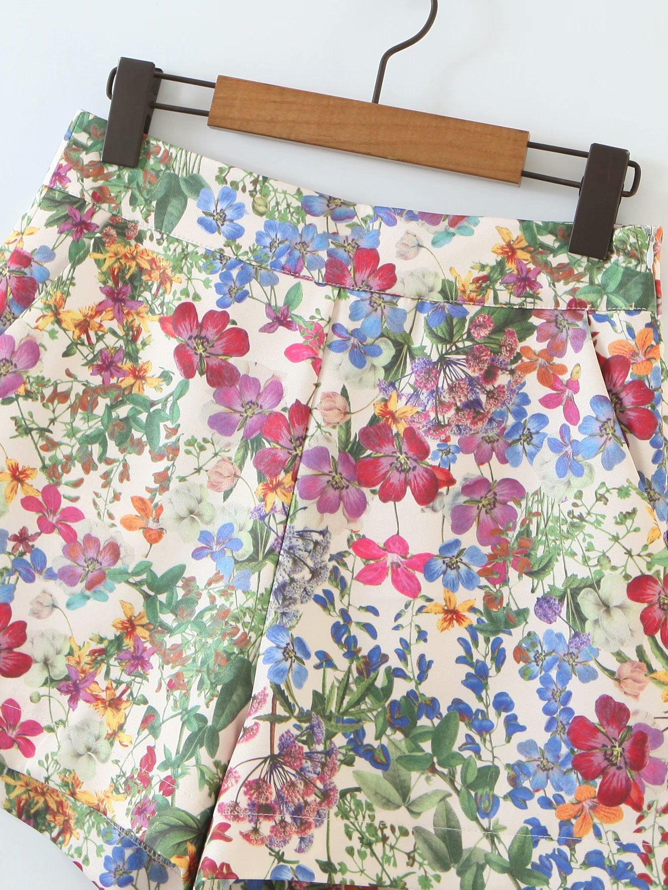 High waist side zip design floral print shorts