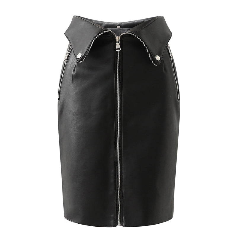 Back Zipper Leather Skirt