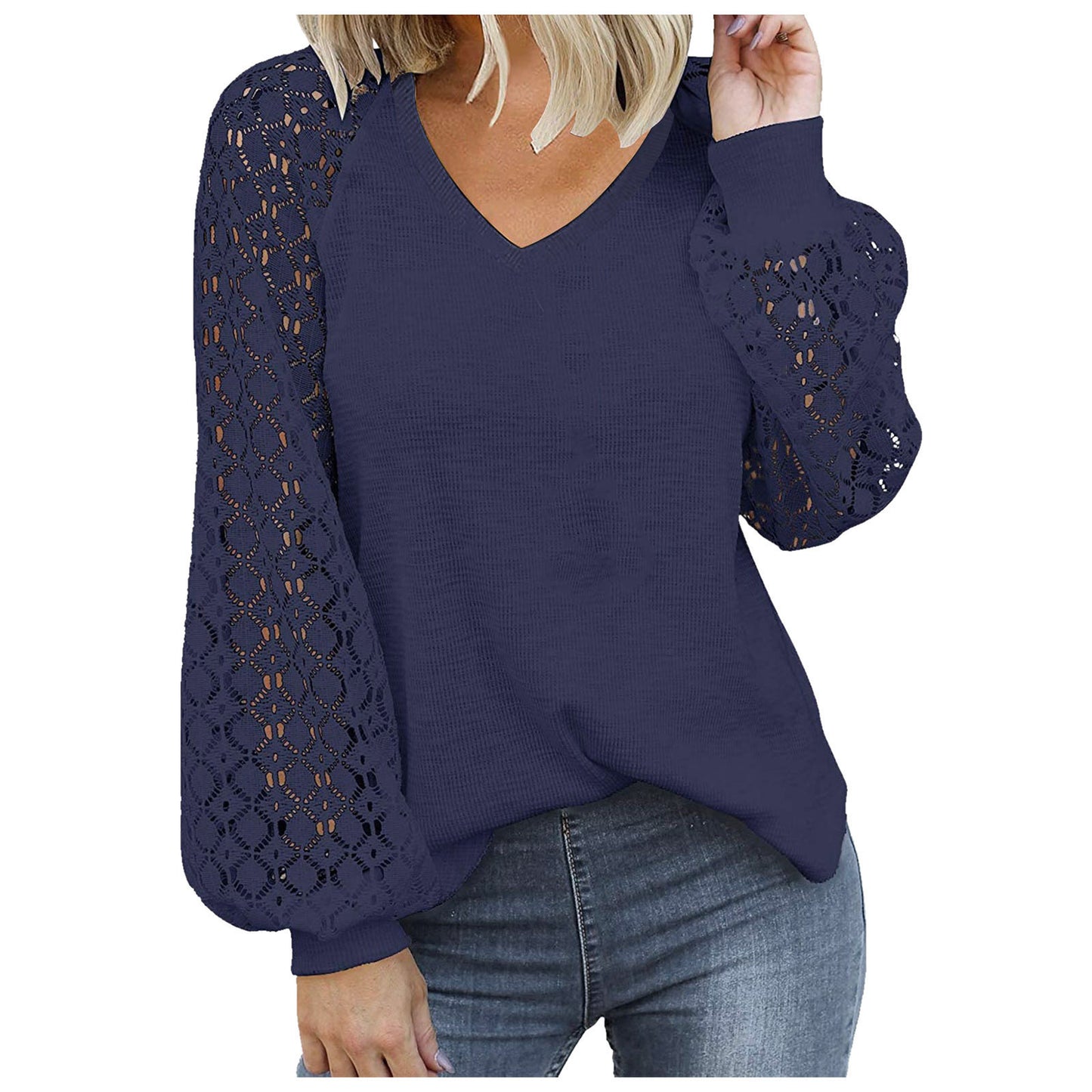 Long Sleeve Lace Stitching Shirt