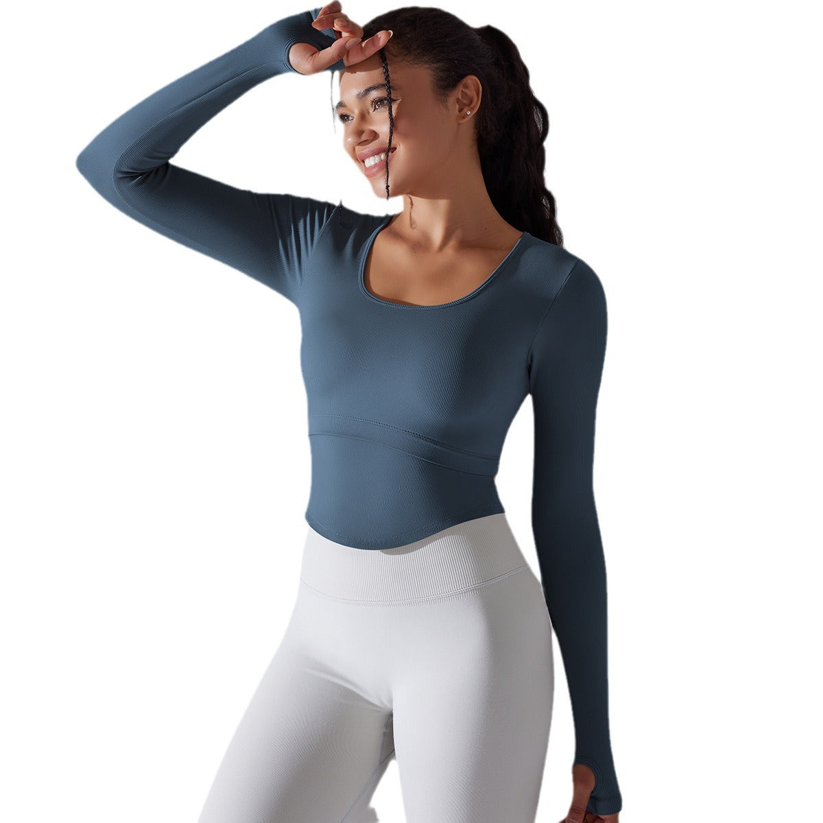 Knitted Split Thread Long-sleeved Work Out Top