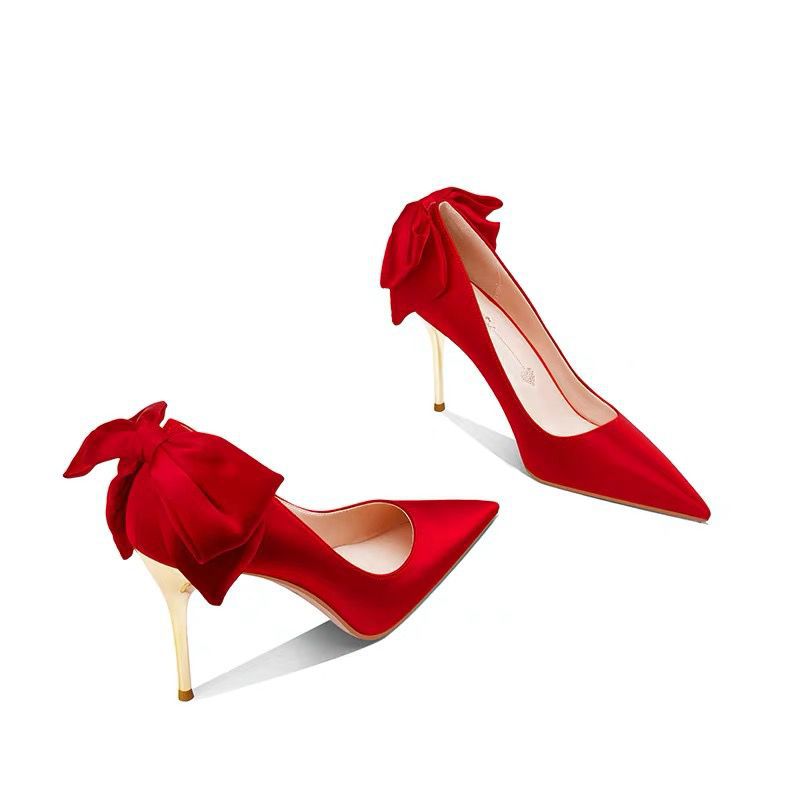 Pointed Toe Stiletto Bow Heels