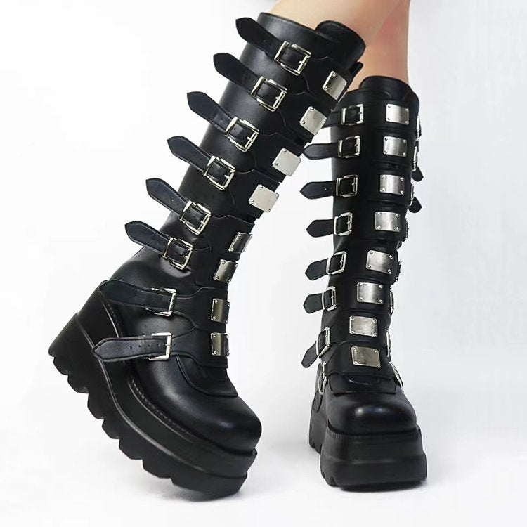 Metal Buckle With Platform High Leg Boot