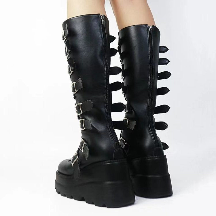 Metal Buckle With Platform High Leg Boot