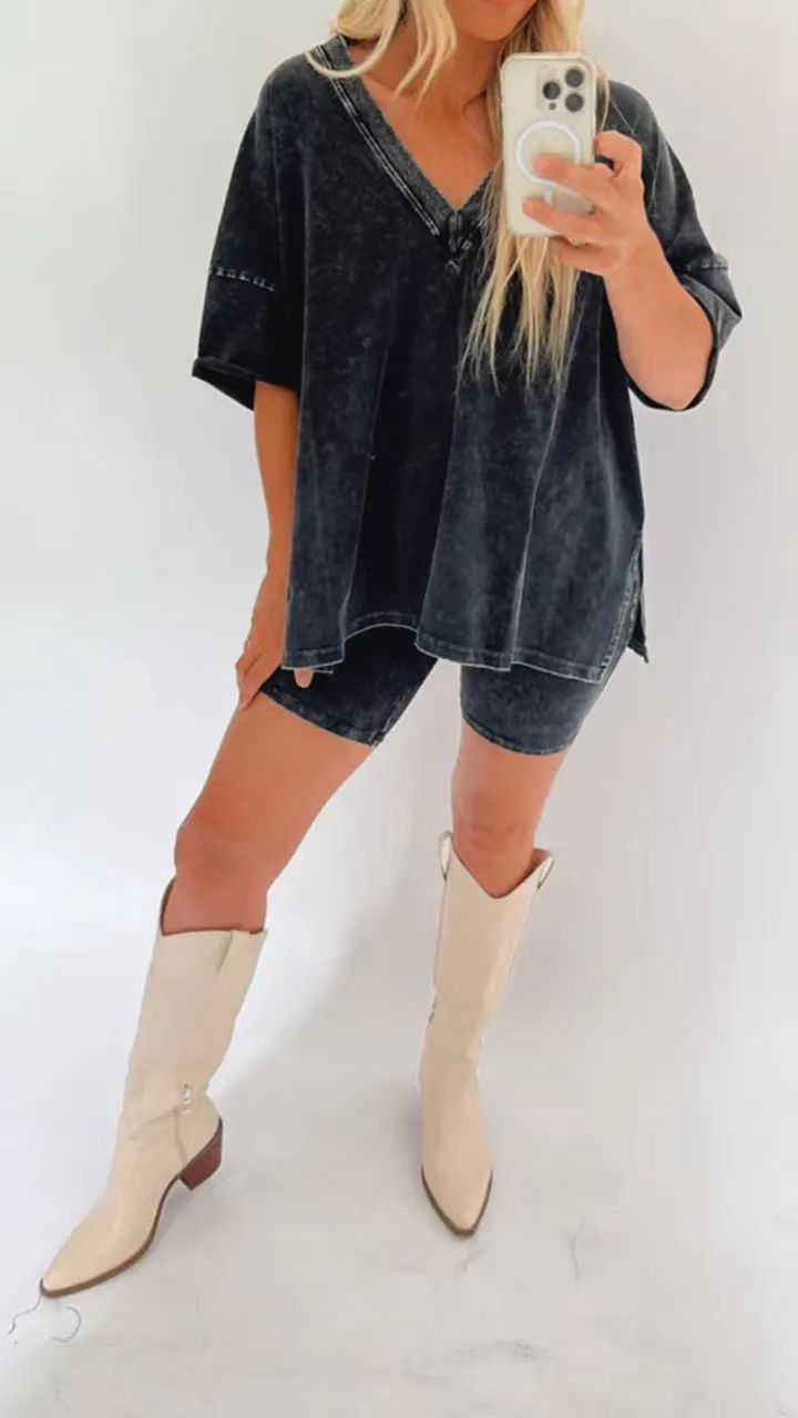 Oversized Cotton T- Shirt and Biker Style Shorts