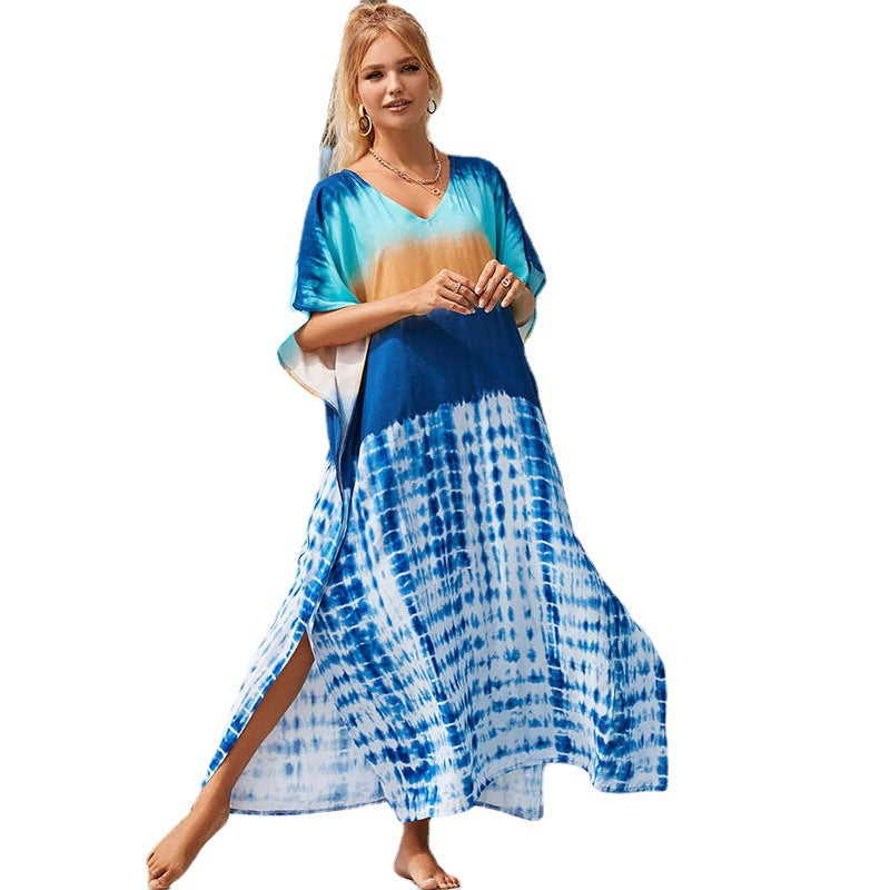 Blue Tie-dyed Beach Vacation Dress