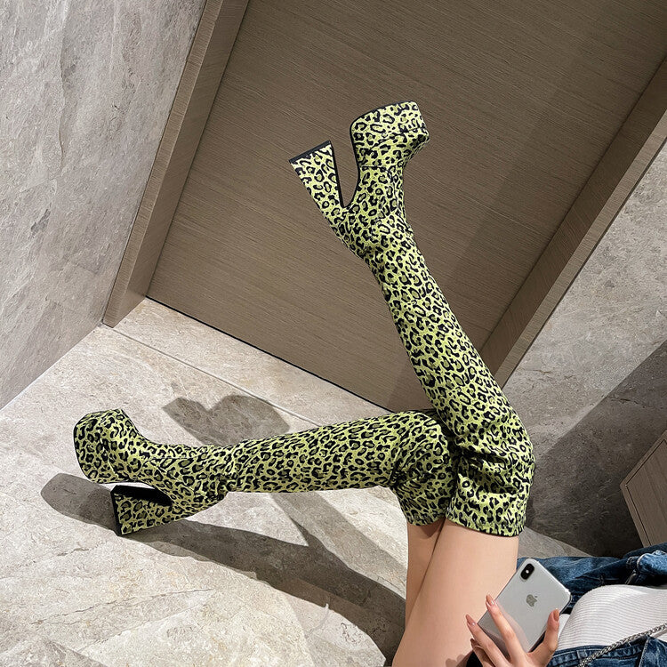 Green Leopard Print Boots