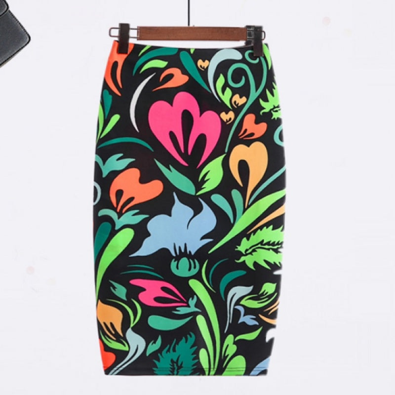 Neon printed step skirt