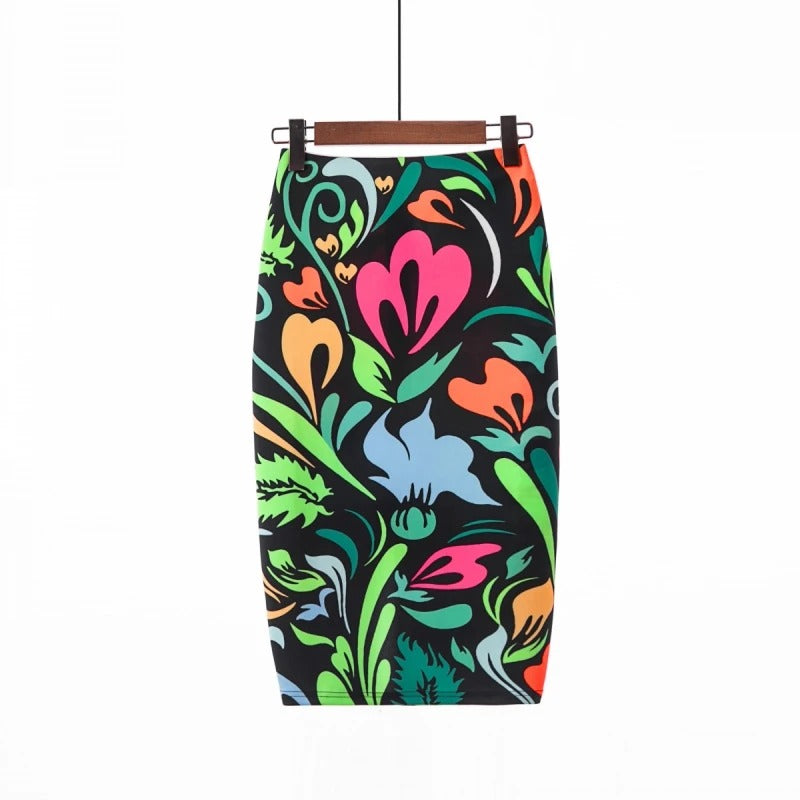 Neon printed step skirt