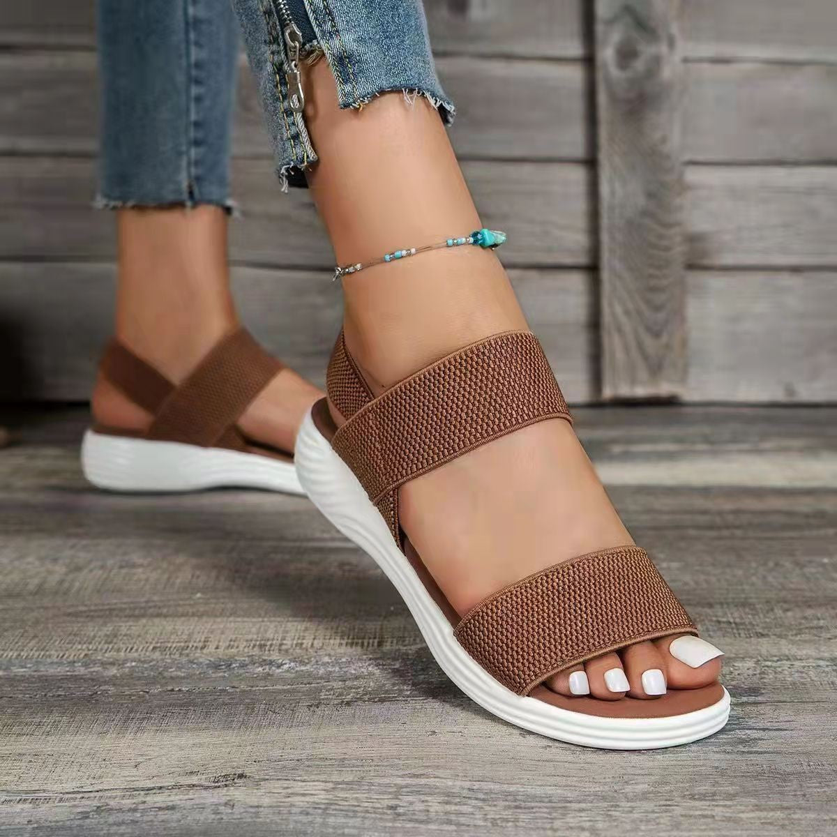 Microfiber Straps Flat Sandals