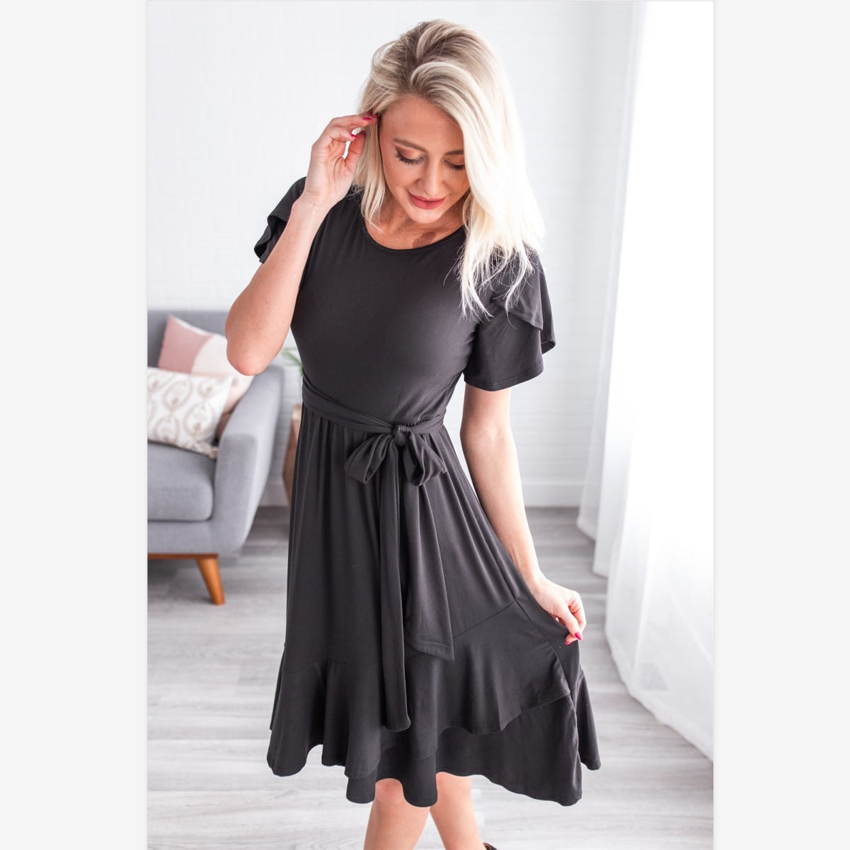 Double-layer Hem Tied Dress