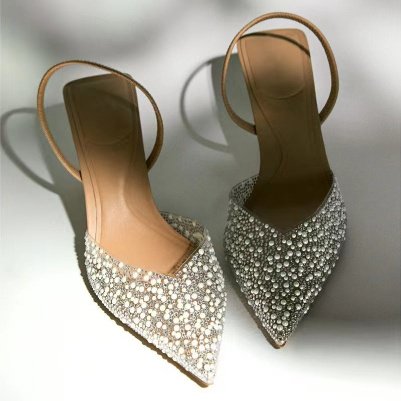 Women's Pointed Toe Rhinestone Pearl Shallow Gas High Heels