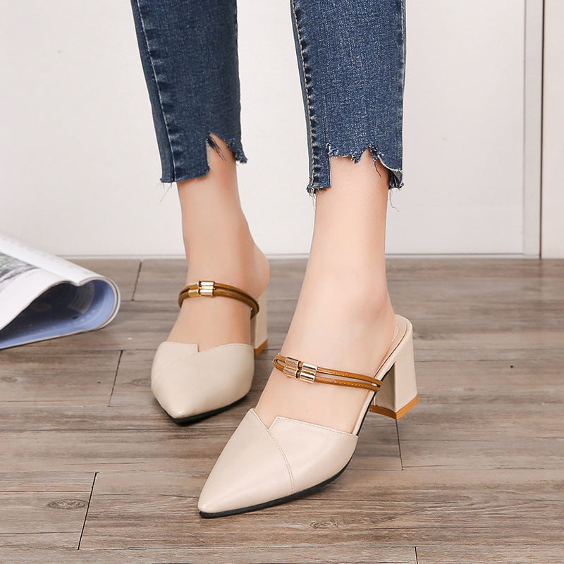 Pointed Toe Two-way Wear Chunky Heels