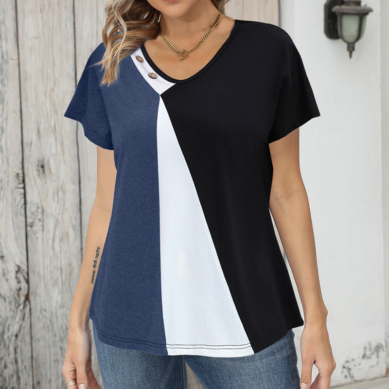 Loose Short-sleeved T-shirt Button Top