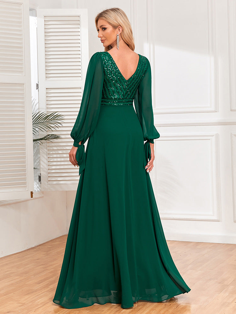 Sequin Chiffon A- Line Evening Dress