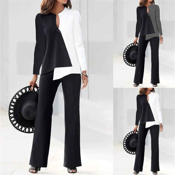 Color Matching Loose Trousers Two-piece Suit