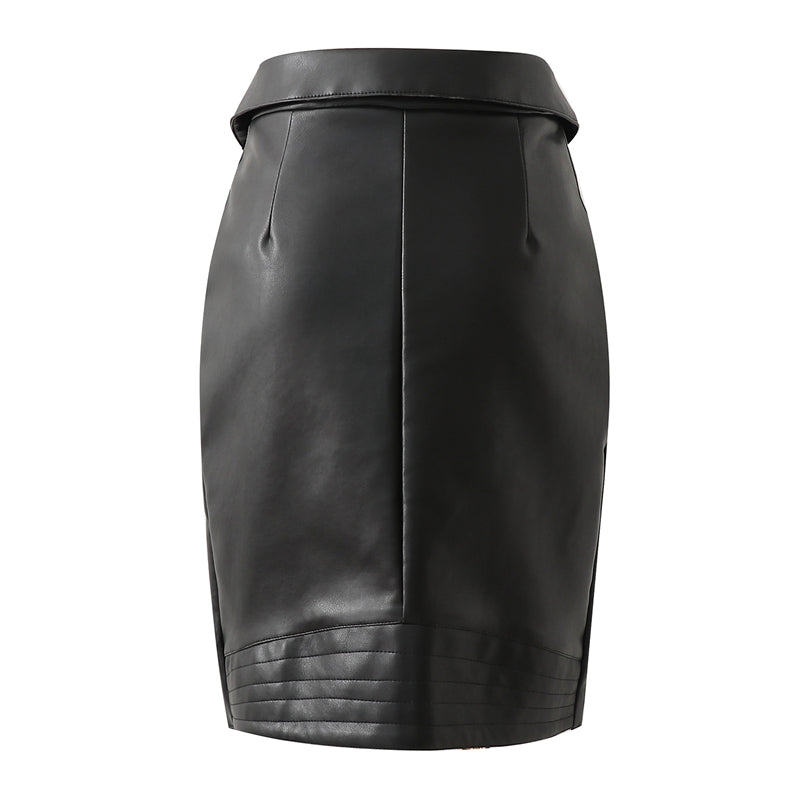 Back Zipper Leather Skirt